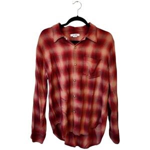 Re/Done Red Plaid Long-Sleeve Button-Up Flannel Size S